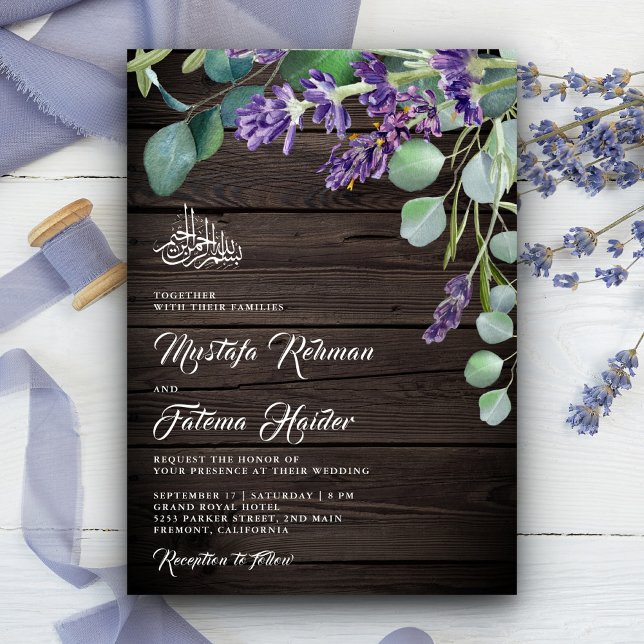 Rustic Wood Lavender Eucalyptus Islamic Bröllop Inbjudningar (Skapare uppladdad)