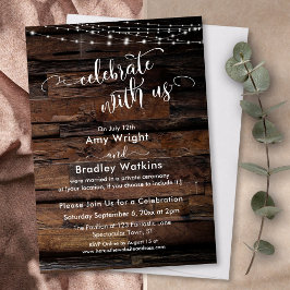 Rustic Wood Light Strings Celebrate med oss Inbjudningar