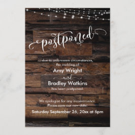 Rustic Wood Light Strings Postponed Bröllop Card Inbjudningar
