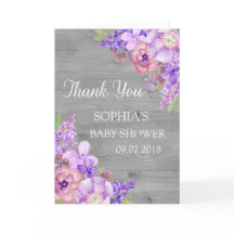 Rustic Wood Lila Blommigt Baby Shower Tack