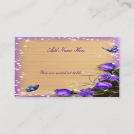 Rustic Wood Lila Blommigt Butterfly Bröllop Bord Placeringskort