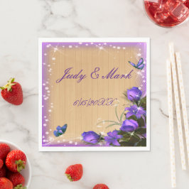 Rustic Wood Lila Blommigt Butterfly Bröllop Papper Pappersservett