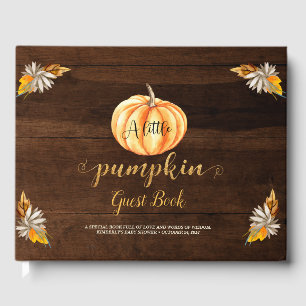 Rustic Wood Little Pumpkin Orange Baby Shower Gästböcker