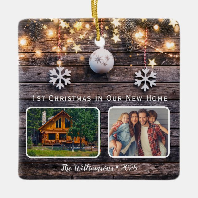 Rustic Wood Ljus 2 Photo New Home Julgransprydnad Keramik (Framsida)