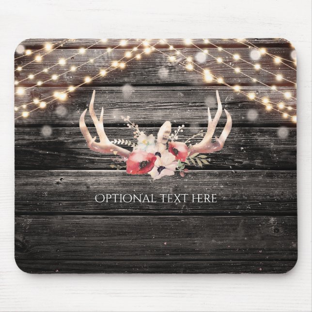 Rustic Wood & Ljus Blommigt Antlers Boho Chic Glam Musmatta (Framsidan)