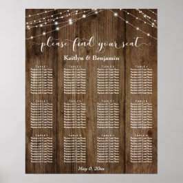 Rustic Wood Ljus bröllopsbesiktning Sittdiagram Poster