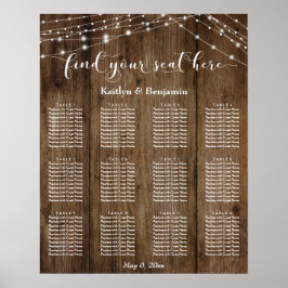 Rustic Wood Ljus bröllopsbesiktning Sittdiagram Poster