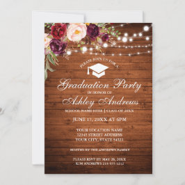 Rustic Wood Ljus Burgundy Grad Party Inbjudan