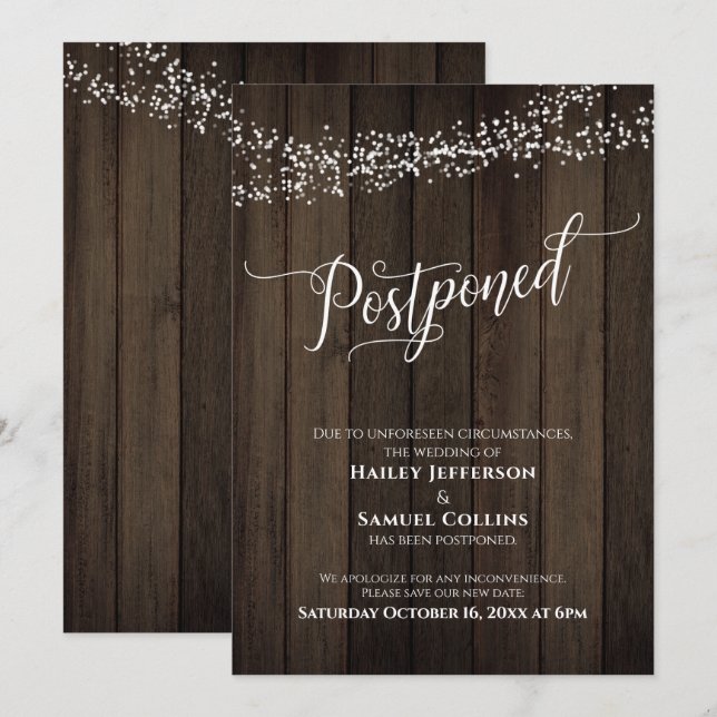 Rustic Wood, Ljus Elegant uppskjutet Bröllop Card Inbjudningar (Fram/baksida)
