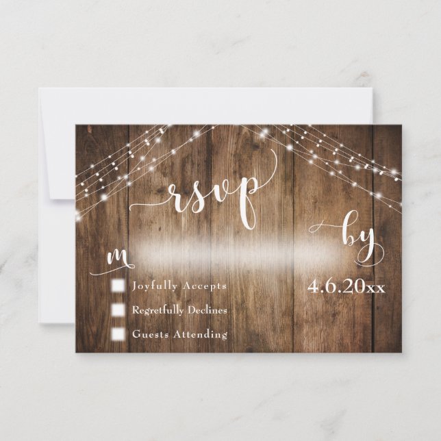 Rustic Wood & Ljus med Bröllop Calligraphy OSA Kort (Framsida)