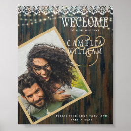 RUSTIC WOOD LJUS SNÖRE Bröllop WELCOME SIGN Poster