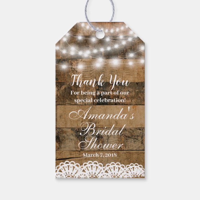 Rustic Wood Ljus Snöre Möhippa Tack Presentetikett (Framsidan)