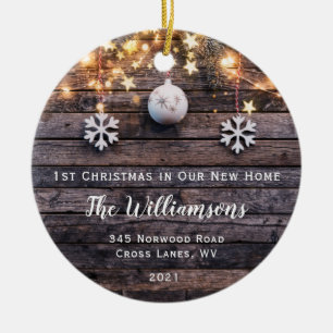 Rustic Wood Ljus Stars Houseuppvärmning Ny adress Julgransprydnad Keramik