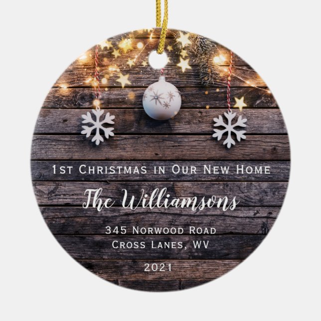 Rustic Wood Ljus Stars Houseuppvärmning Ny adress Julgransprydnad Keramik (Framsidan)