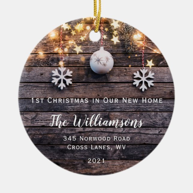 Rustic Wood Ljus Stars New Home Photo Ornament (Framsidan)