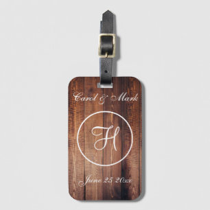 Rustic Wood look Bröllop Monogram Bagagebricka