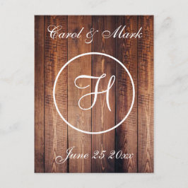 Rustic Wood look Bröllop Monogram Vykort