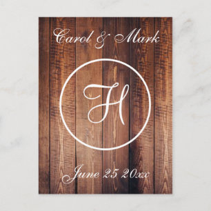 Rustic Wood look Bröllop Monogram Vykort