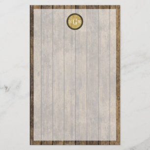 Rustic Wood look Planks #1 Steampunk 3 Monogram Brevpapper