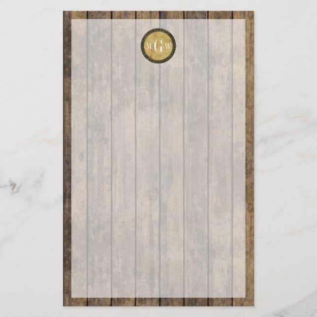 Rustic Wood look Planks #1 Steampunk 3 Monogram Brevpapper (Framsida)