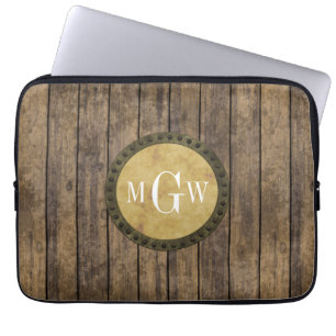 Rustic Wood look Planks #1 Steampunk 3 Monogram Laptop Fodral