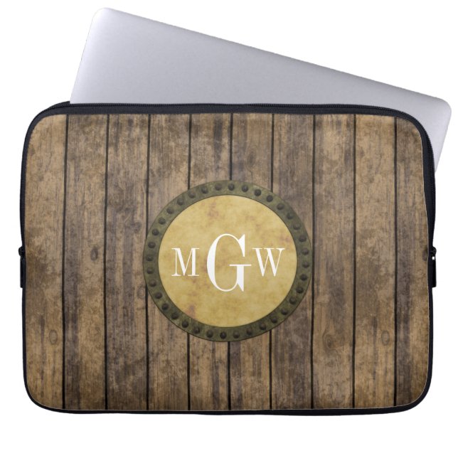 Rustic Wood look Planks #1 Steampunk 3 Monogram Laptop Fodral (Framsidan)