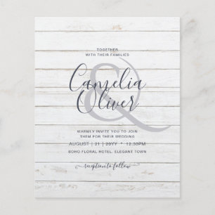 Rustic Wood look Typography Budget Bröllop Flygblad