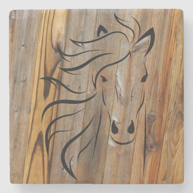 Rustic Wood look - Vild Horse Head Stenunderlägg (Framsidan)