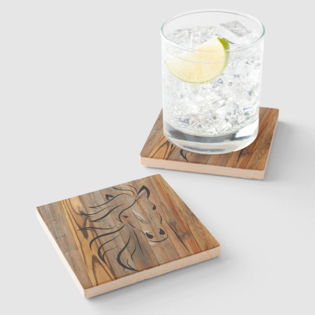 Rustic Wood look - Vild Horse Head Stenunderlägg (Sidan)