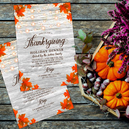Rustic Wood Lövs String Ljus Thanksgiving Inbjudningar