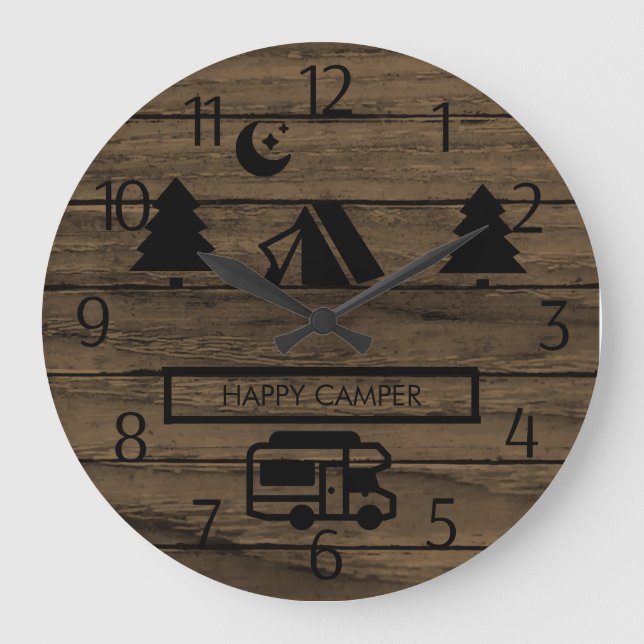 Rustic Wood Lycklig Campers Stor Klocka (Framsida)