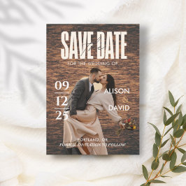 Rustic Wood Magazine Photo Save Date Bröllop Inbjudningar