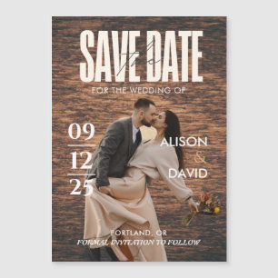 Rustic Wood Magazine Photo Save Date Bröllop Magnetisk Inbjudningskort