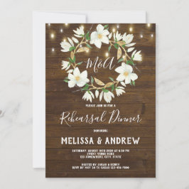 Rustic Wood Magnolia Ljus Rehearsal Dinner Inbjudningar