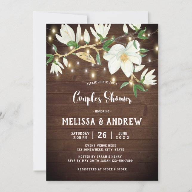 Rustic Wood Magnolia Southern Couples Shower Inbjudningar (Framsida)