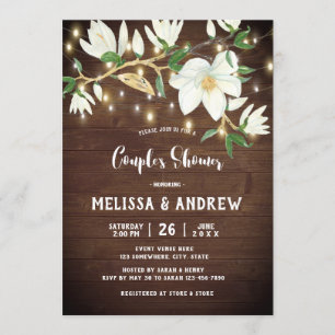 Rustic Wood Magnolia Southern Couples Shower Inbjudningar