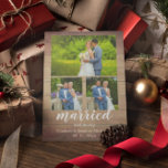 Rustic Wood Married and Merry Photo Collage Julkort<br><div class="desc">Rustic land-träkort för helgdag. Gift och merry fotokollage. Mallfoton via Pixabay med licens enligt CC0 och måste ersättas med egna foton</div>