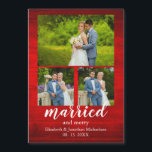 Rustic Wood Married and Merry Photo Collage Magnet<br><div class="desc">Rustic land-träkort för helgdag. Gift och merry fotokollage. Mallfoton via Pixabay med licens enligt CC0 och måste ersättas med egna foton</div>