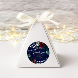 Rustic Wood Marsala & Navy Blåa blommor Runt Klistermärke