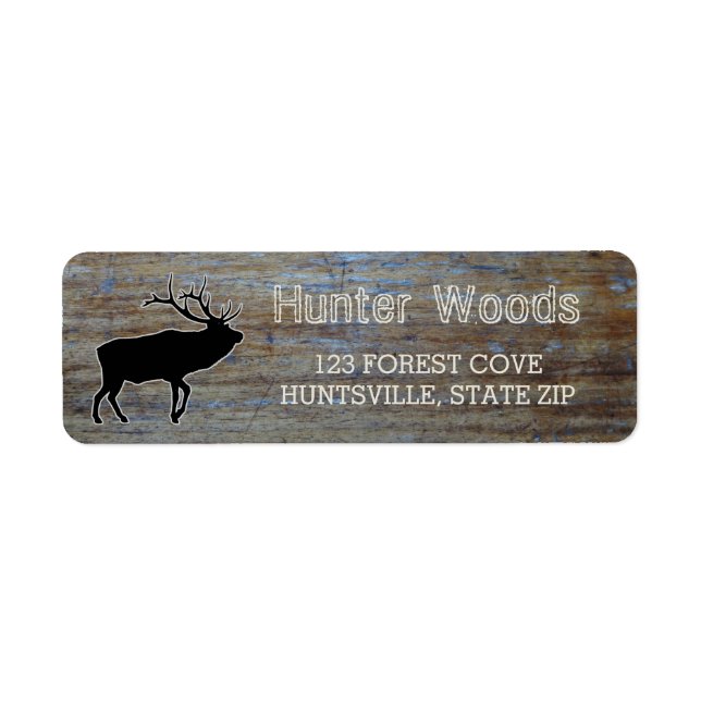 Rustic Wood | Masculine Wildlife Elk Silhouette Returadress Etikett (Framsidan)