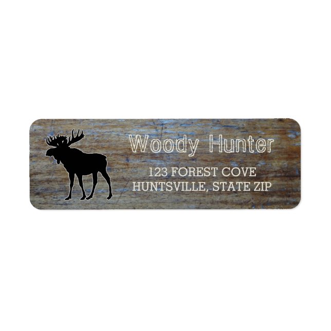 Rustic Wood | Masculine Wildlife Moose Silhouette Returadress Etikett (Framsidan)
