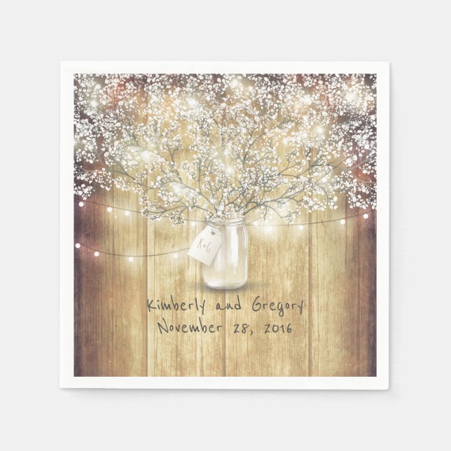 Rustic Wood Mason Burk Babyns andedräkt Barn Bröll Pappersservett (Framsidan)