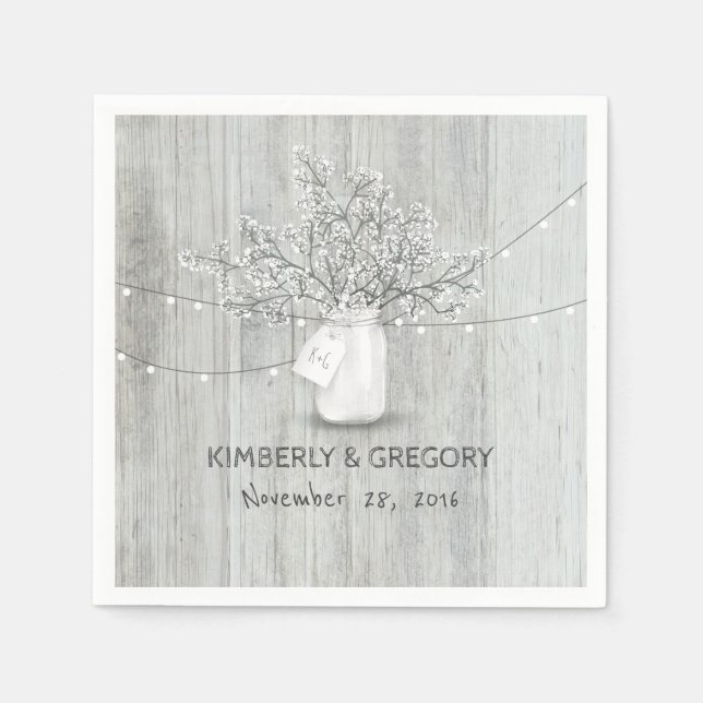 Rustic Wood Mason Burk Babyns andedräkt Barn Bröll Pappersservett (Framsidan)