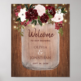 Rustic Wood Mason Burk Blommigt Fall Wedding Välko Poster