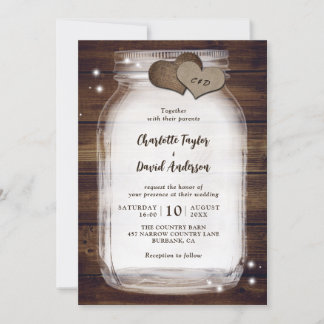 Rustic Wood Mason Burk bröllopsinbjudningar Inbjudningar