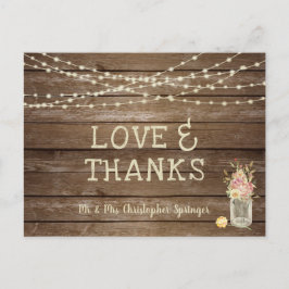 Rustic Wood Mason Burk Flowers KÄRLEK THANKS Bröll Vykort