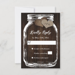 Rustic Wood Mason Burk Hearts Initialer Bröllop OS OSA Kort