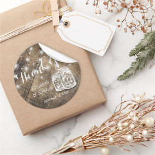 Rustic Wood Mason Burk Lamp Wedding Favor Tack Runt Klistermärke