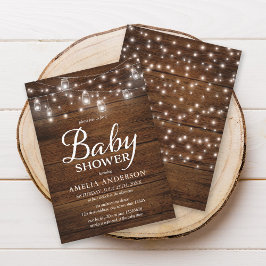 Rustic Wood Mason Burk och Ljus Baby Shower Inbjudningar