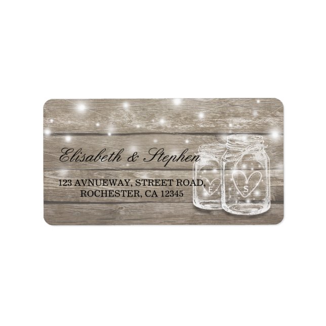 Rustic Wood Mason Burk String Light Bröllop Adress Adressetikett (Framsidan)